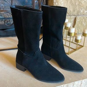 Lucky Brand Suede Leather tall black mid-calf Boots NEW sz 8